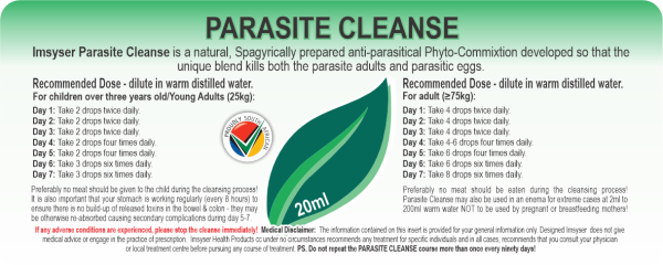 Parasite cleance 20ml label